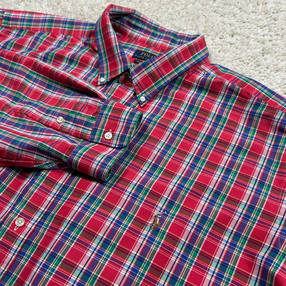 Polo Ralph Lauren Button Down Shirt 4XLT Tall Red Plaid Performance Long Sleeve